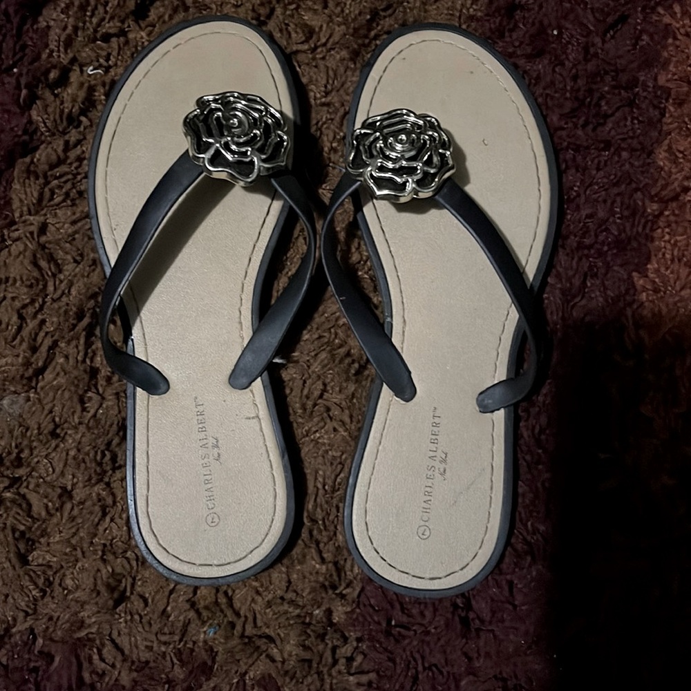 Size 7 Charles Albert Slippers black and silver